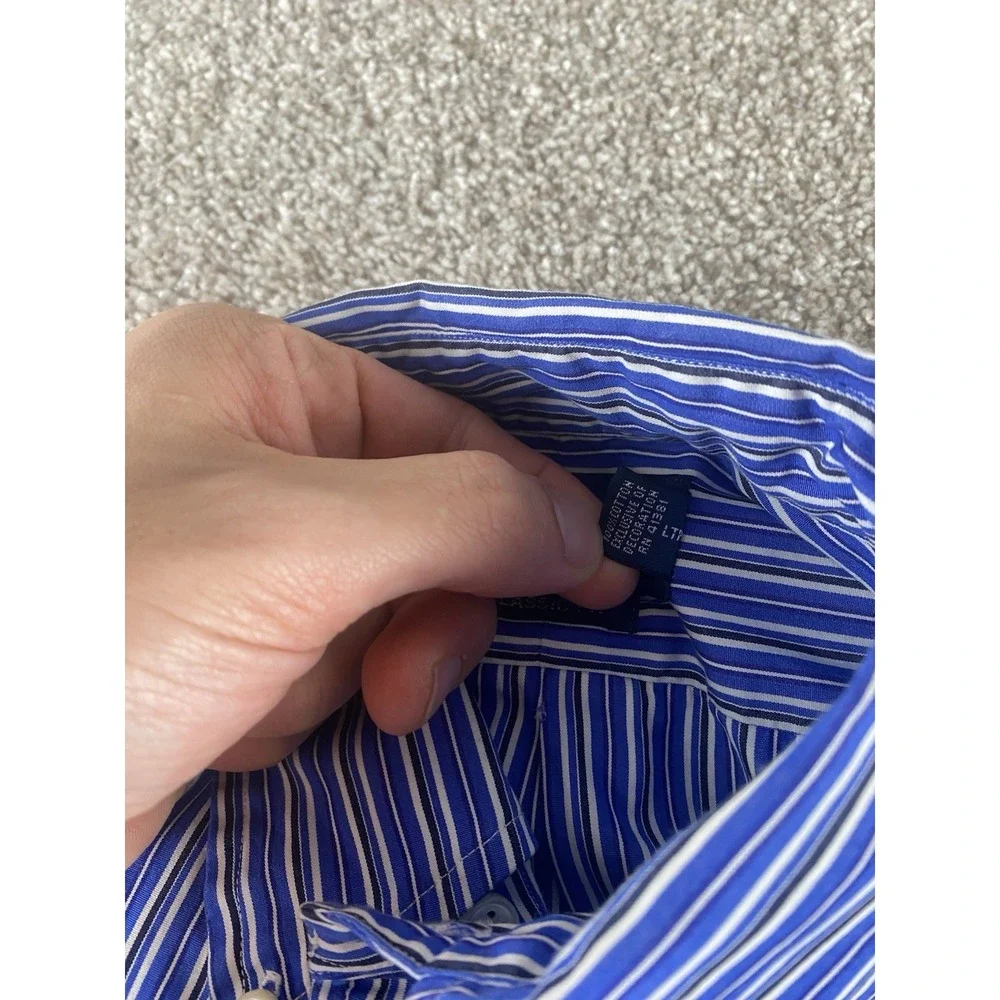 Polo Ralph Lauren Blue/White Striped Shirt Mens S Blue Pony Preppy Cotton Work